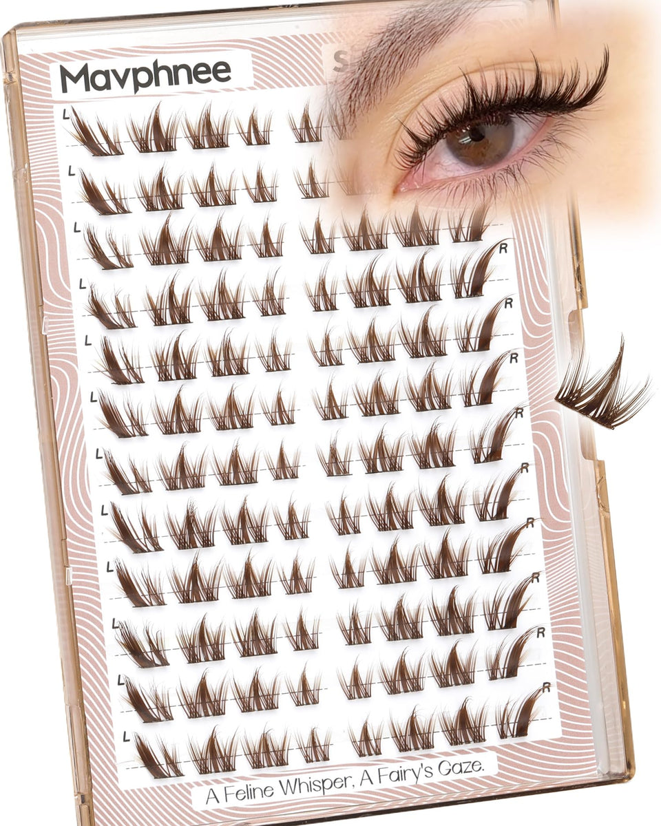 Mavphnee front packaging showing brown cat-eye lash clusters and easy application
