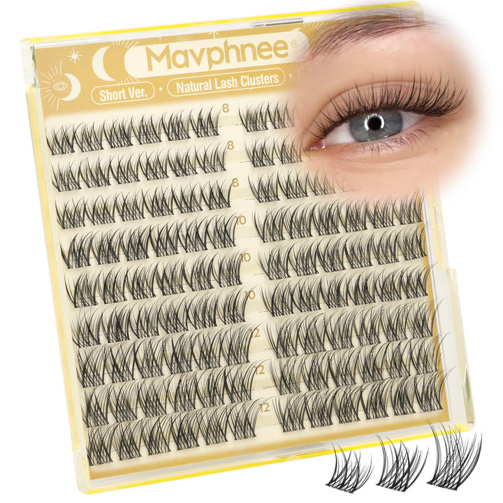 Mavphnee front packaging showing 108 cluster lashes and benefits