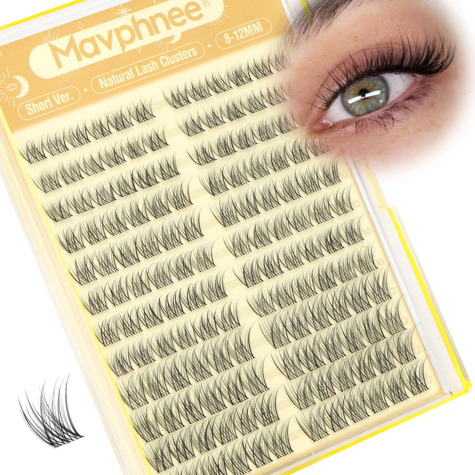 Mavphnee front packaging showing 144 natural lash clusters for quick application