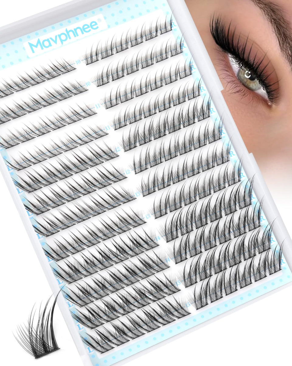 Mavphnee front packaging showing 144 fox eye cluster lashes for easy selection