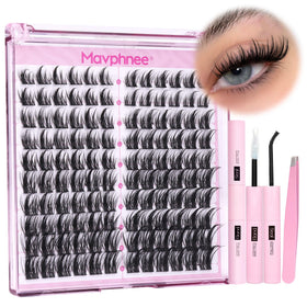 Mavphnee front packaging showing complete natural lash clusters kit and tools