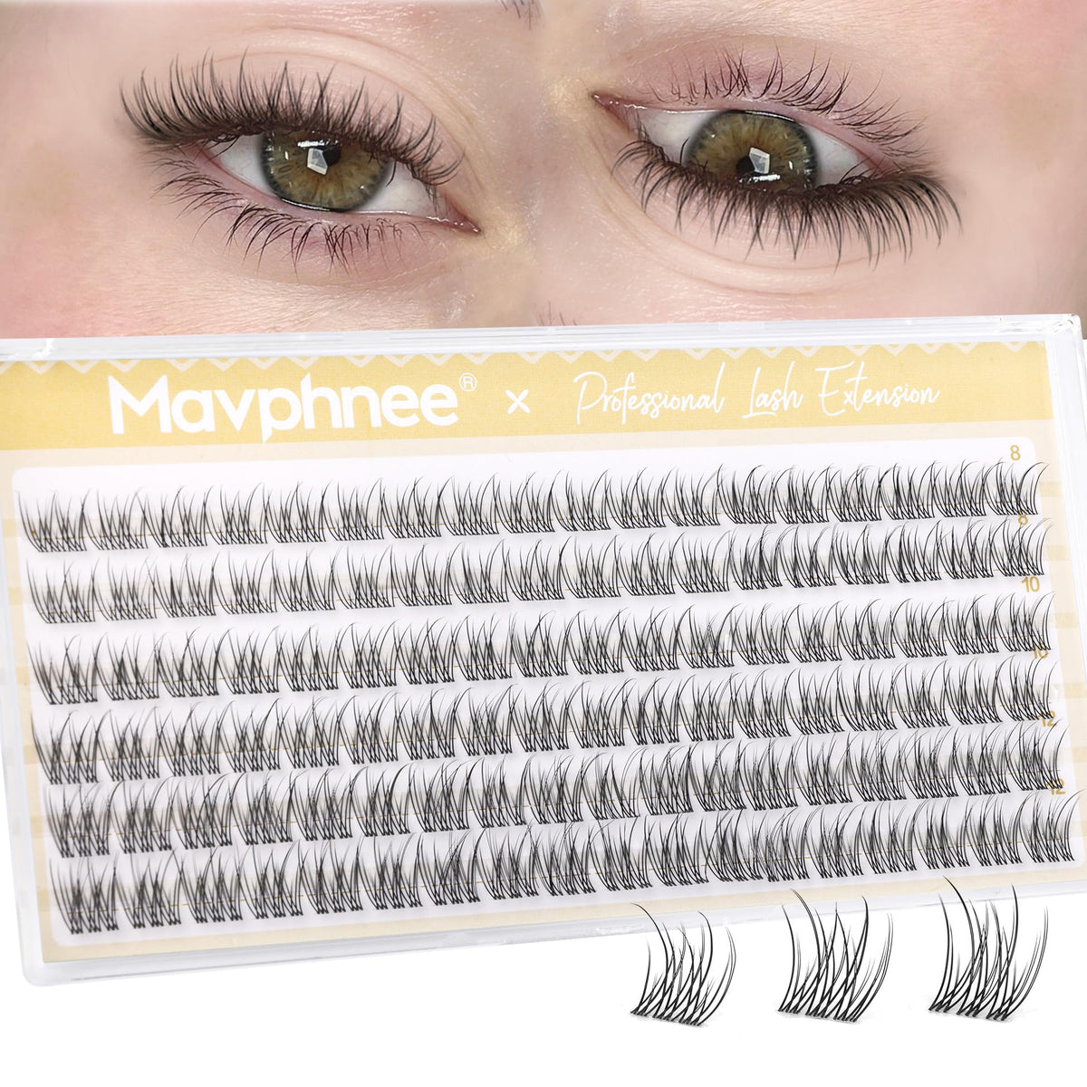 Mavphnee front packaging showing 108PCS clusters and lengths benefit natural styling
