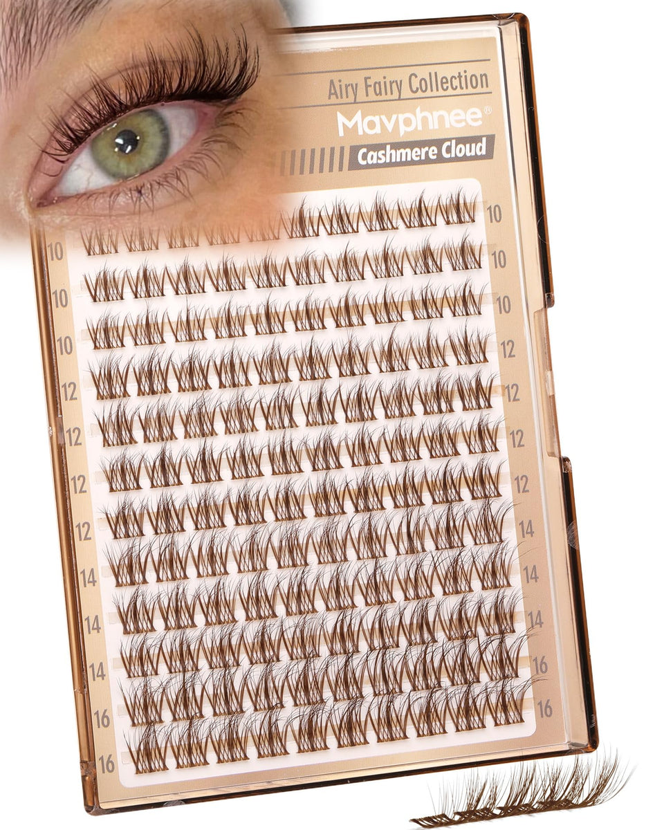 Mavphnee front packaging showing brown cluster lash kit and benefits