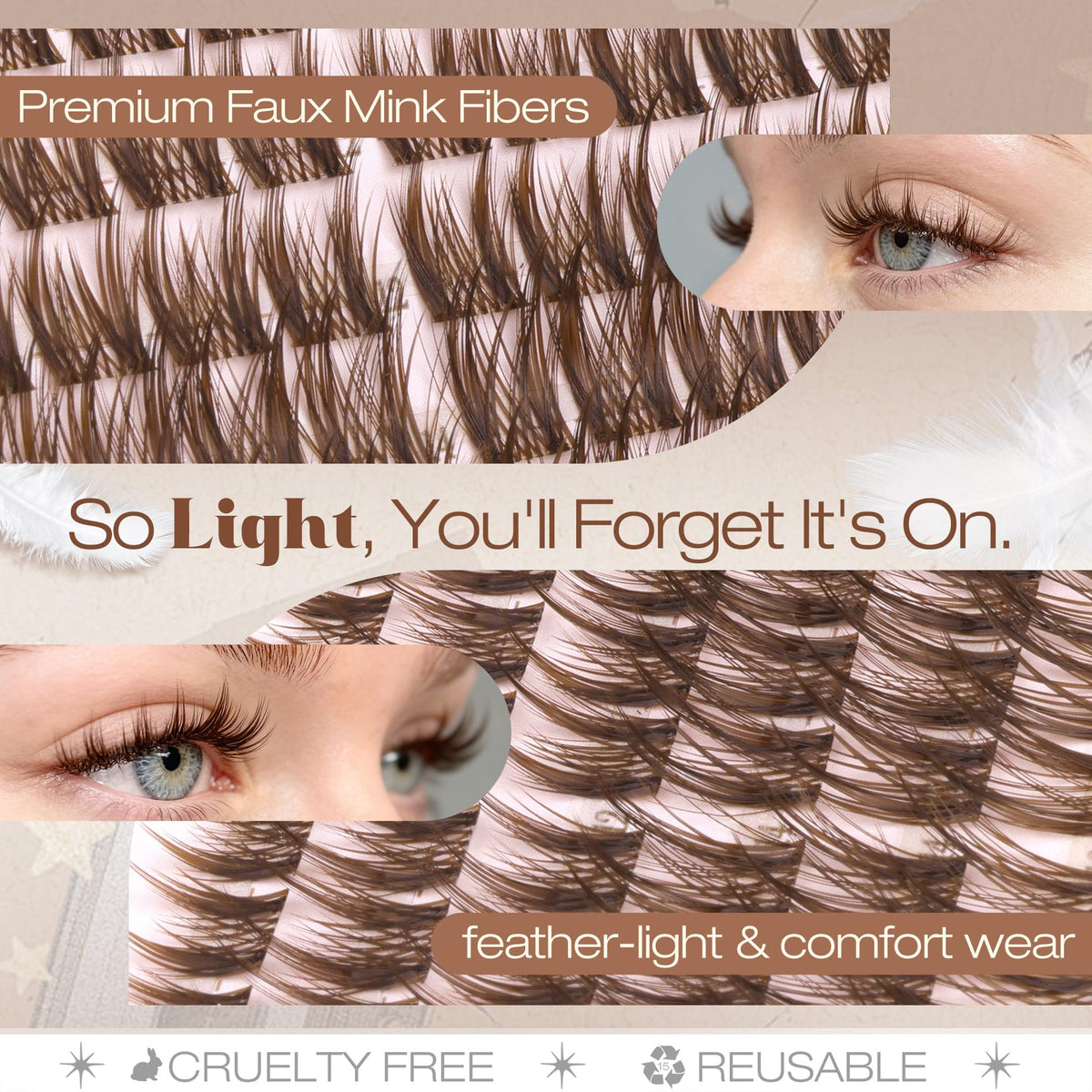 Mavphnee application shot of clusters being placed along lash line for easy DIY styling