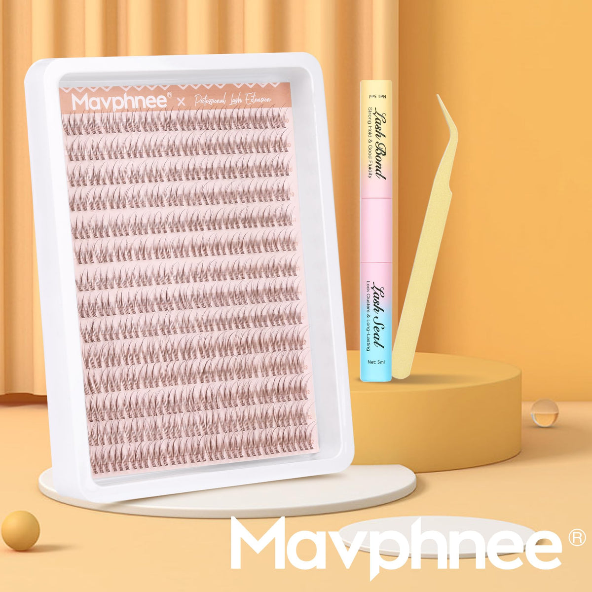 Mavphnee lifestyle image of glasses wearer with natural brown cluster lift