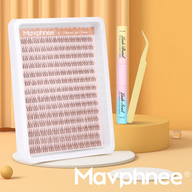 Mavphnee lifestyle image of glasses wearer with natural brown cluster lift