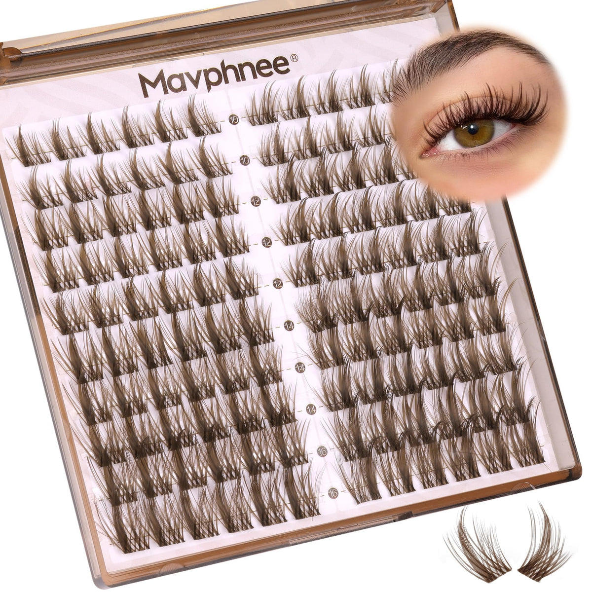Mavphnee on model with layered clusters for a dramatic evening eye effect