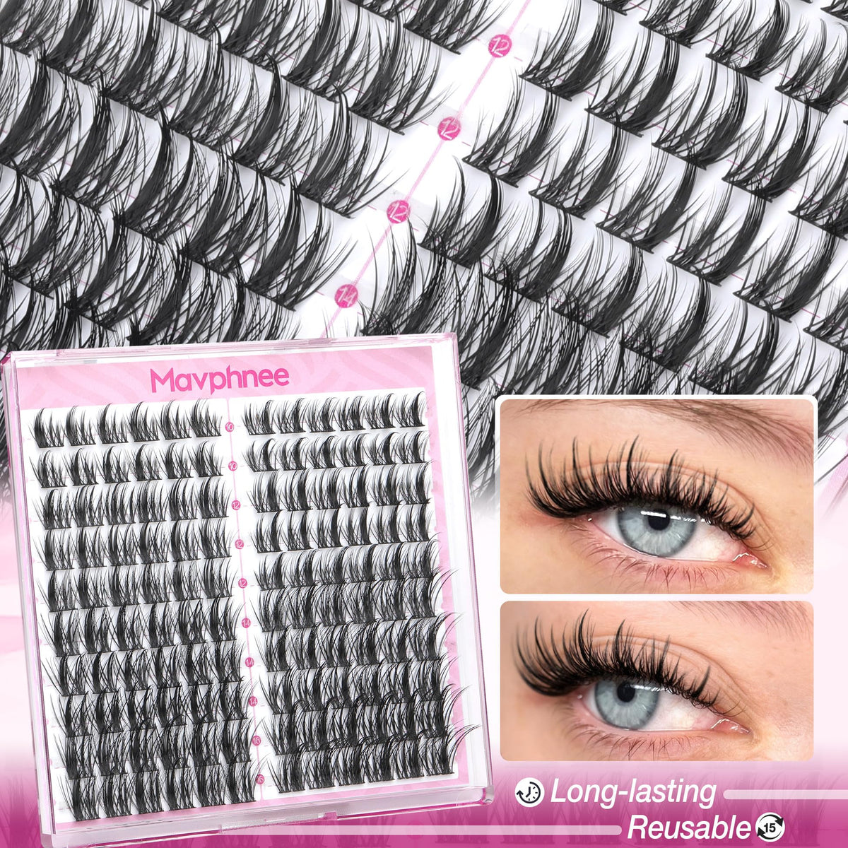 Mavphnee open pack displaying 120 faux mink clusters ready for use