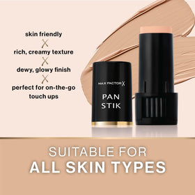 max factor Pan Stik tucked inside handbag illustrating on-the-go touch-up convenience and reliability