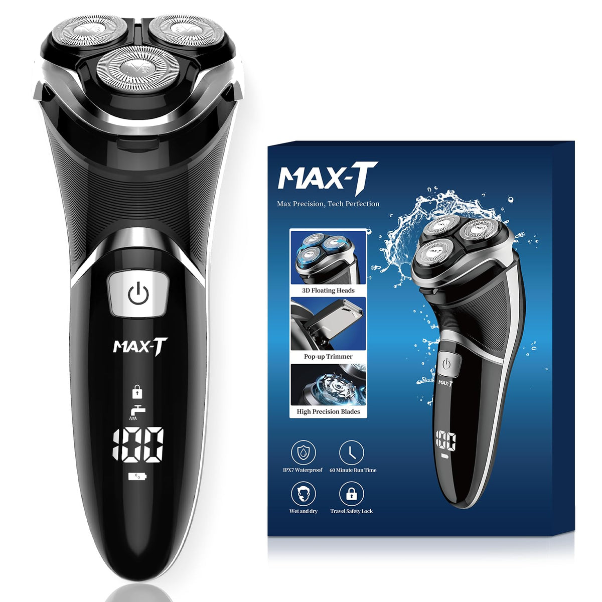 MAX-T front view of shaver showing ergonomic handle and head, easy grip