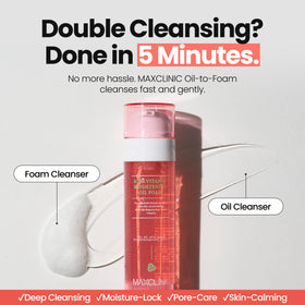 MAXCLINIC pump dispensing oil-to-foam formula for quick, mess-free application benefit