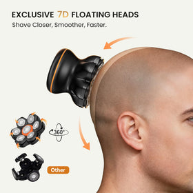 MAXGROOM close-up of 7D floating heads showing contouring action for smooth finish