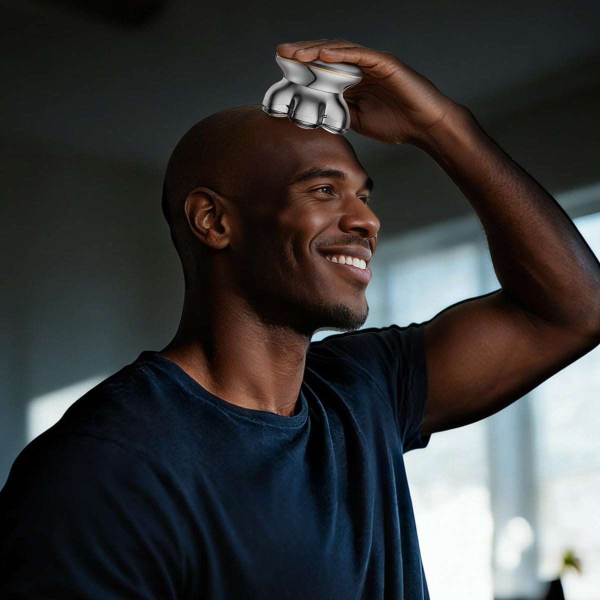 MAXGROOM shaving a scalp illustrating smooth, even results without irritation