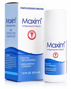 MAXIM front packaging roll-on showing brand and clinical strength benefits