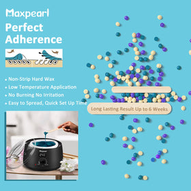 Maxpearl full kit staged in bathroom lifestyle setting for convenient home waxing sessions