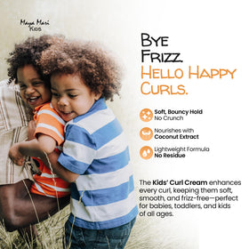 MAYA MARI cream being smoothed into damp toddler hair for frizz control
