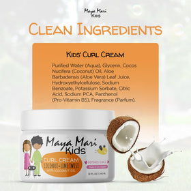MAYA MARI label closeup showing certifications and kid‑safe clean benefits