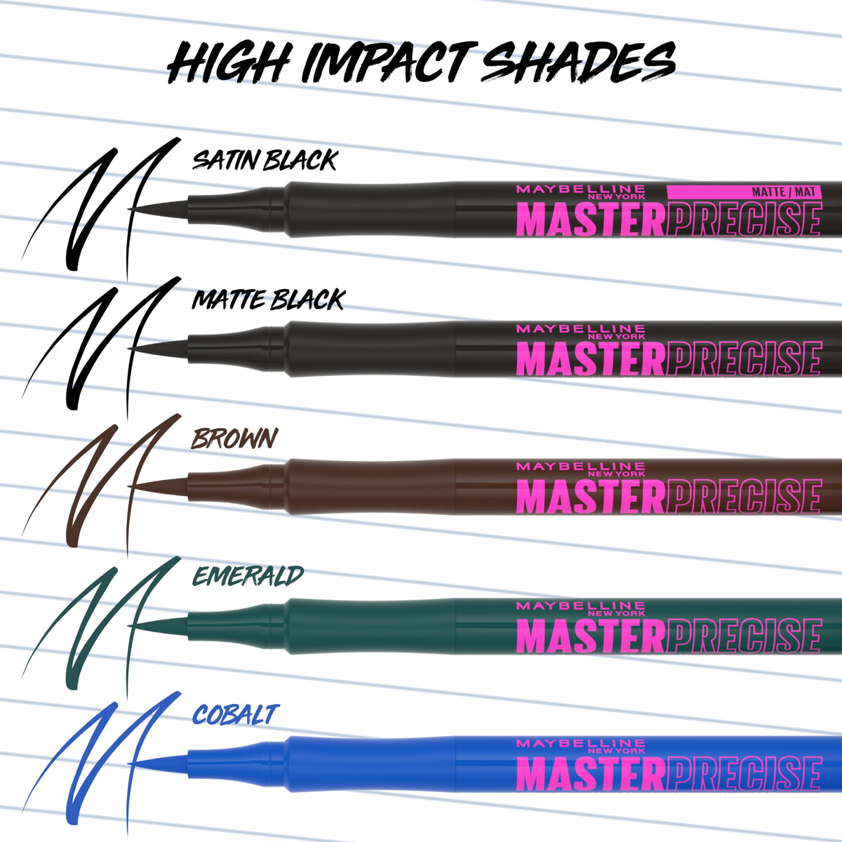 Maybelline application on eye creating a crisp cat-eye, shows lasting definition