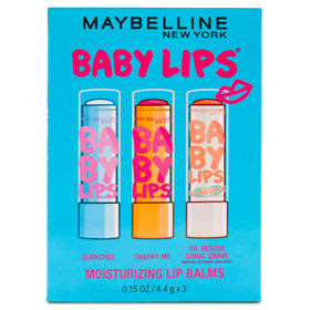 MAYBELLINE front packaging trio showing three balms and quick grab convenience