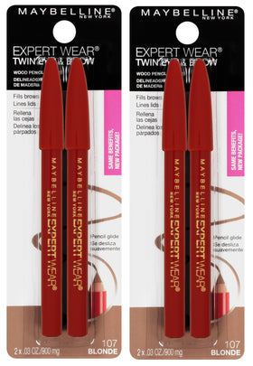 Maybelline blonde front packaging showing dual pencil benefits and compact design