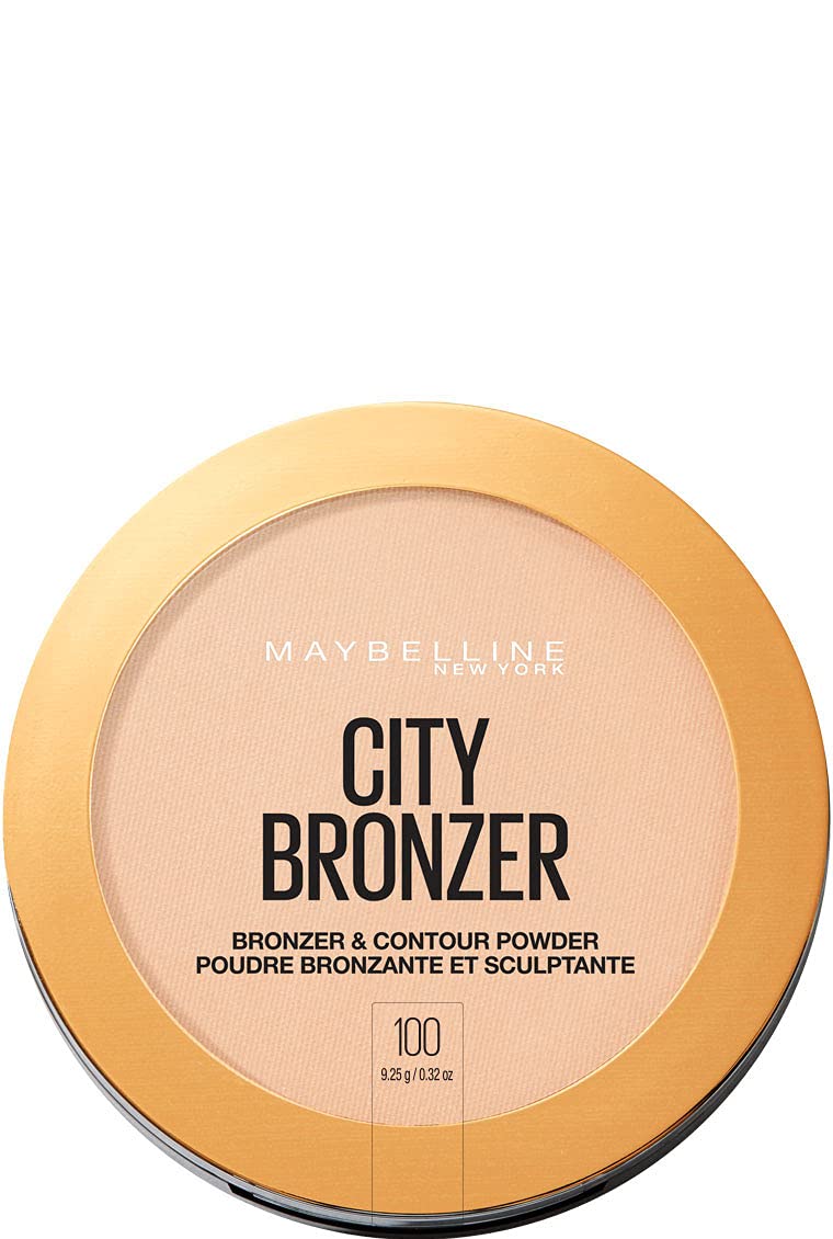 Maybelline bronzer front pan showing compact and color payoff for easy application