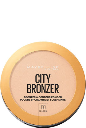 Maybelline bronzer front pan showing compact and color payoff for easy application