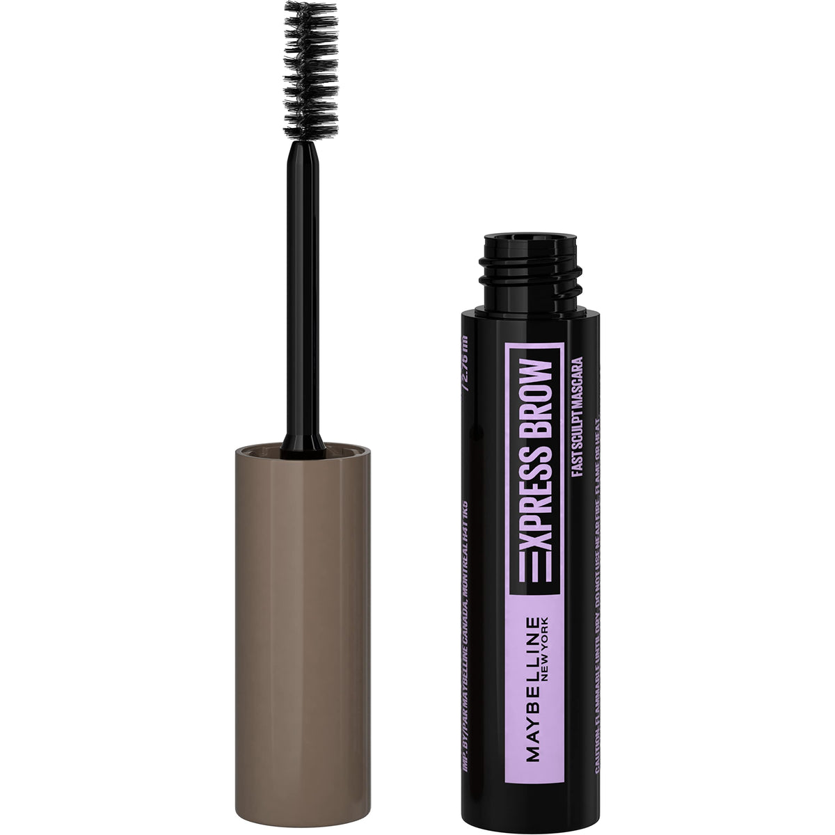 Maybelline Brow Fast Sculpt front view showing compact tube and label benefits
