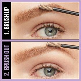 Maybelline model wearing blonde shade showing polished everyday brows benefit