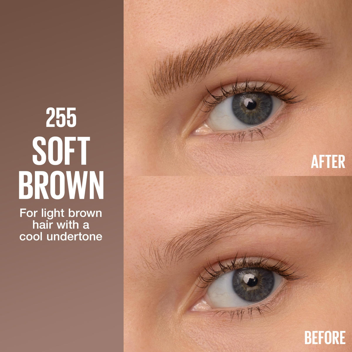 Maybelline Brow Inserts gel brush detail showing lift and volumizing action