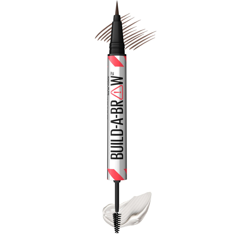 Maybelline Build-A-Brow front packaging showing Deep Brown, quick fuller brows