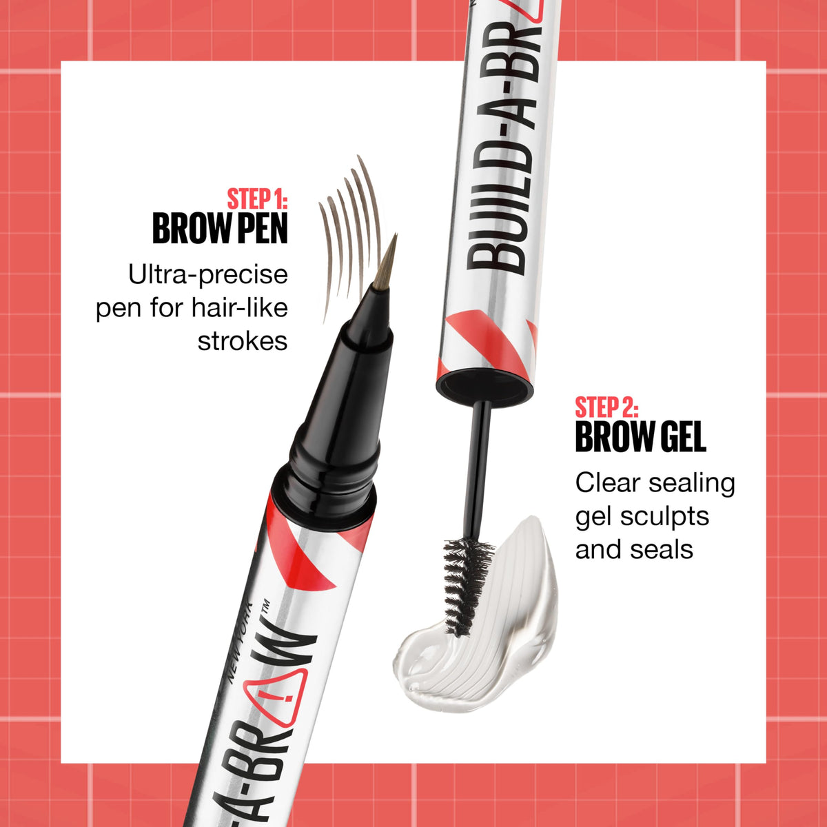 Maybelline Build-A-Brow clear gel wand detail locking brows with a flexible, non-crunchy finish