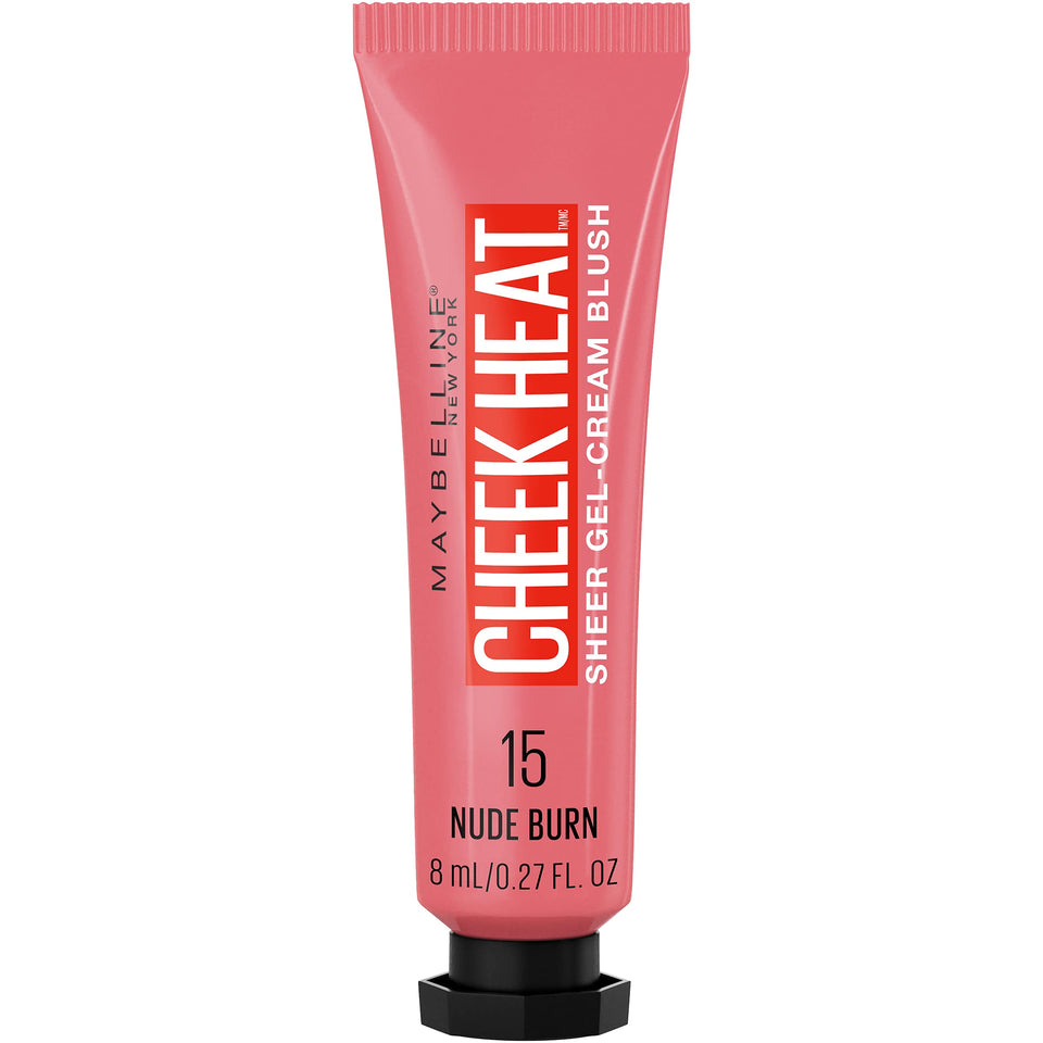 Maybelline tube front view showing Nude Burn shade and compact size benefit