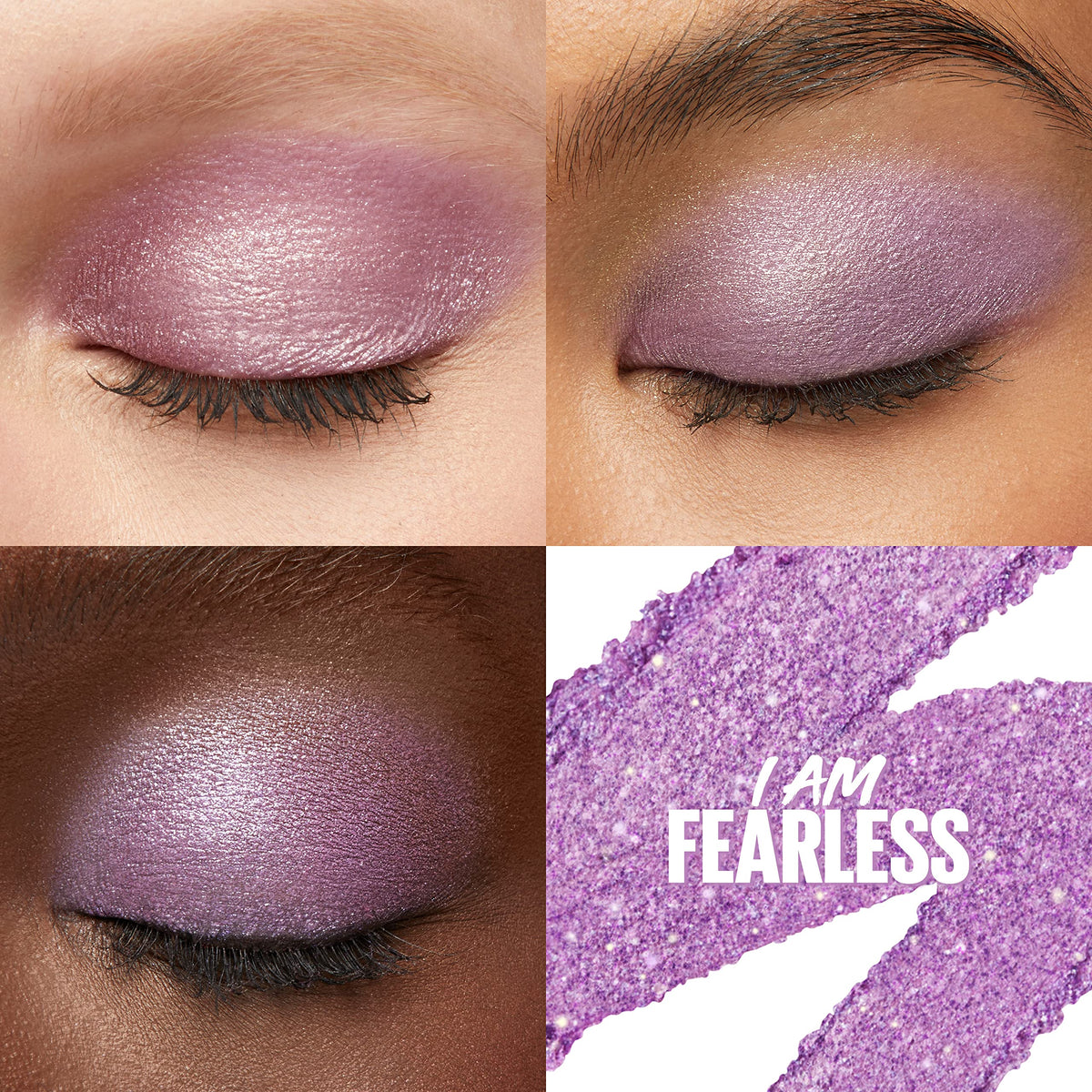 MAYBELLINE close-up texture of purple shimmer demonstrating smooth blendability