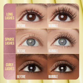 Maybelline Colossal Bubble before and after lashes demonstrating visible buildable volume