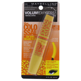 Maybelline Colossal Cat Eyes front packaging showing Glam Black tube and label benefits
