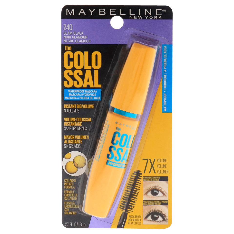 Maybelline product front packaging showing Glam Black color and benefits