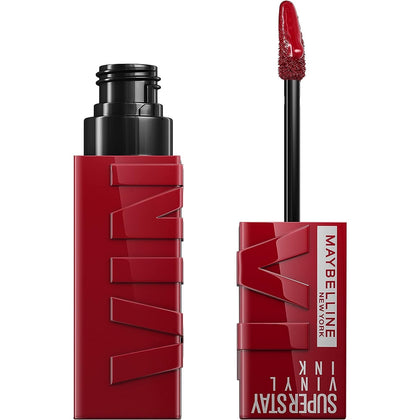 Maybelline front packaging showing Cranberry Red shade and glossy finish benefit