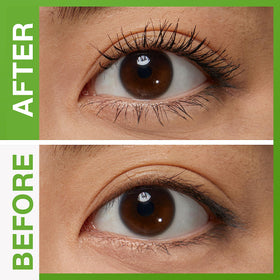 Maybelline swiped lash comparison showing before and after lengthening effect benefit