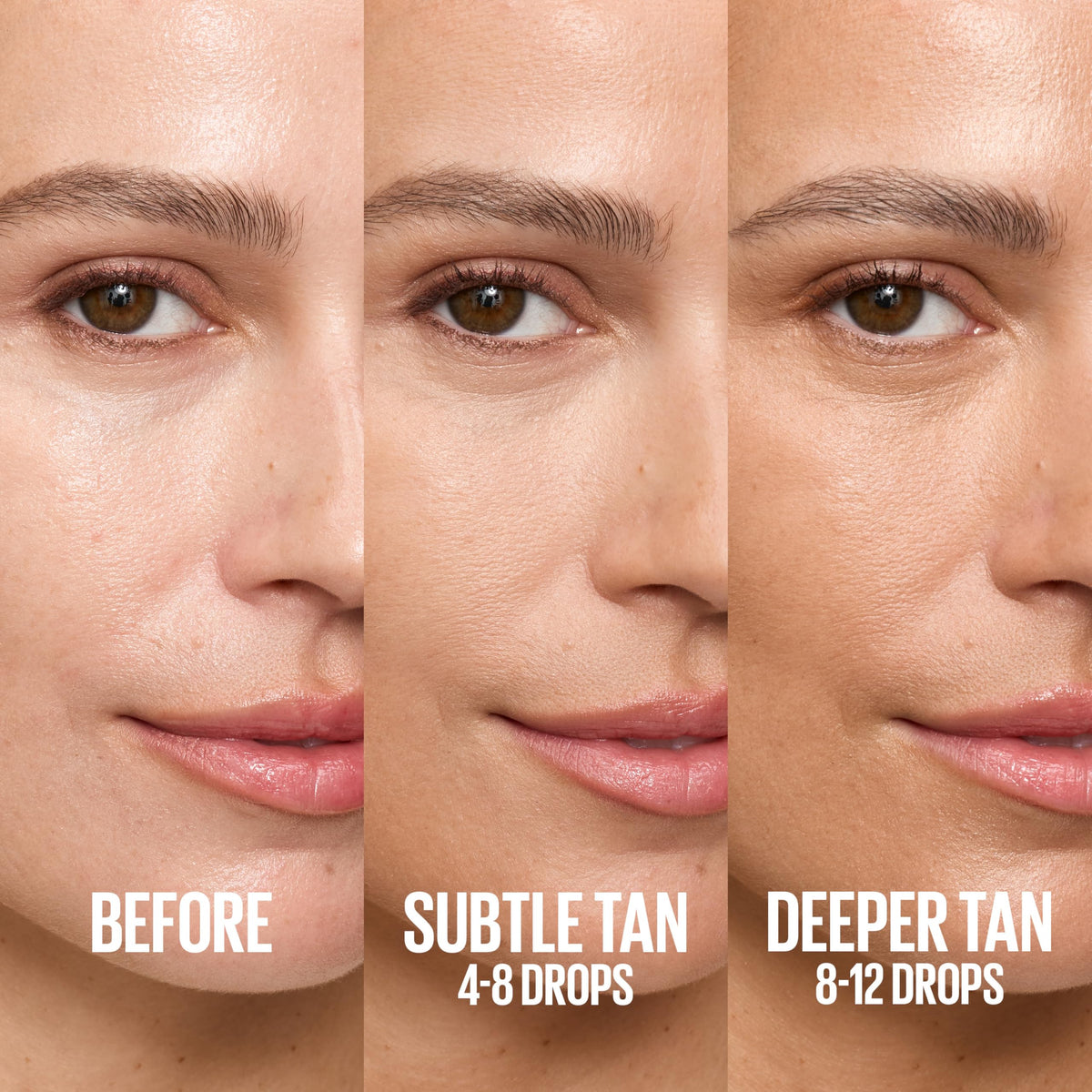Maybelline dropper dispensing clear tanning serum showing lightweight texture benefit