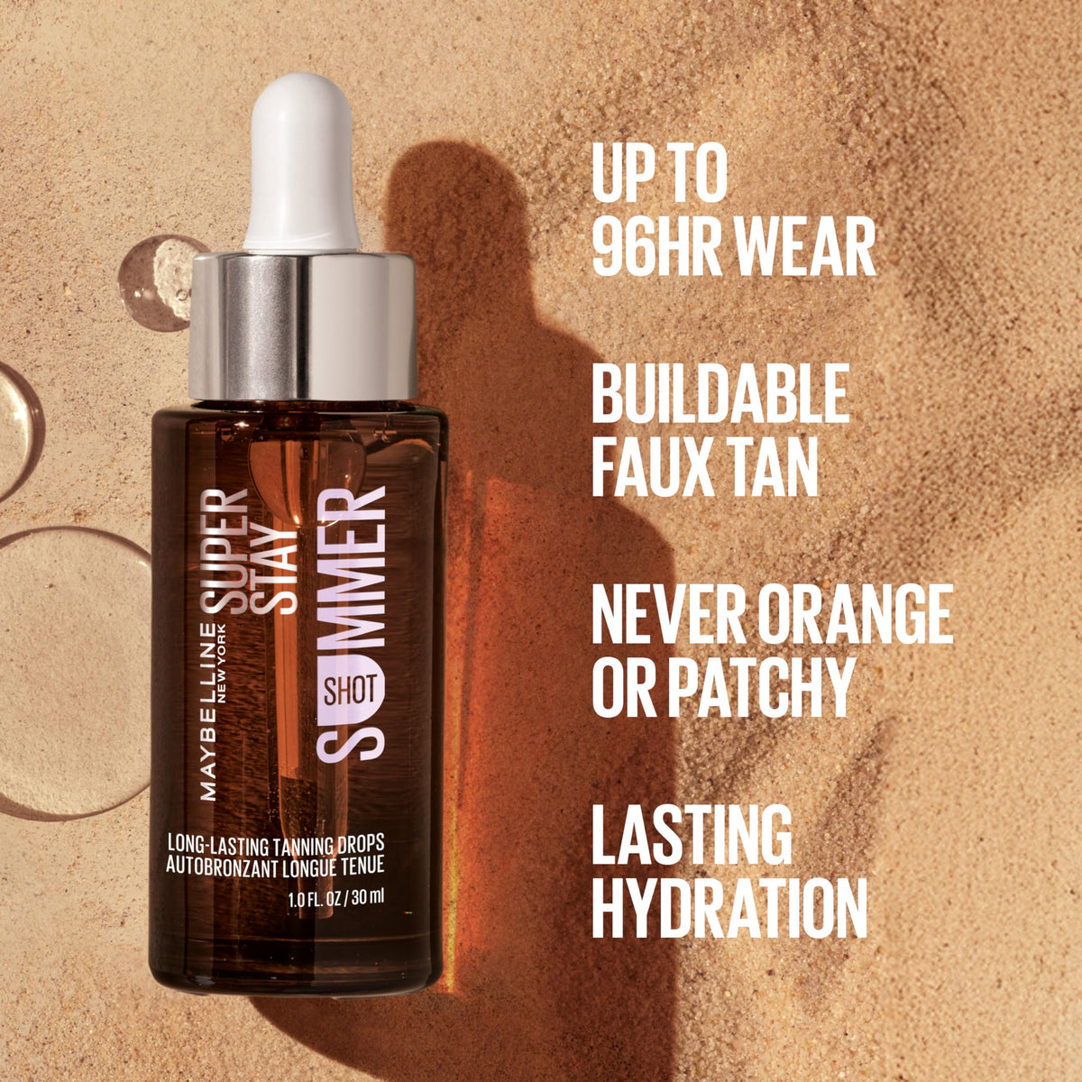 Maybelline drops blended into moisturizer in palm showing easy mixability benefit