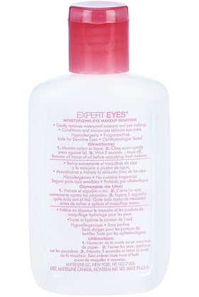 MAYBELLINE product in use on closed eyelid showing safe, effective waterproof makeup removal