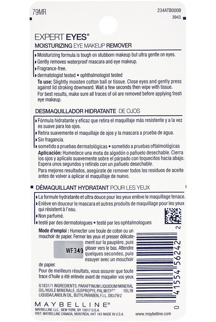MAYBELLINE remover on cotton pad showing gentle moisturizing texture and ease of use