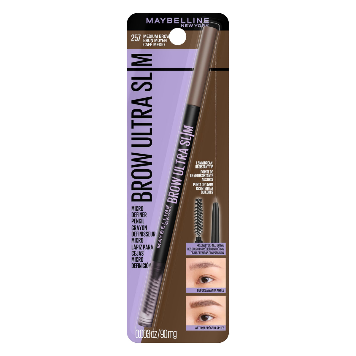 Maybelline slim brow pencil front packaging showing product and shade