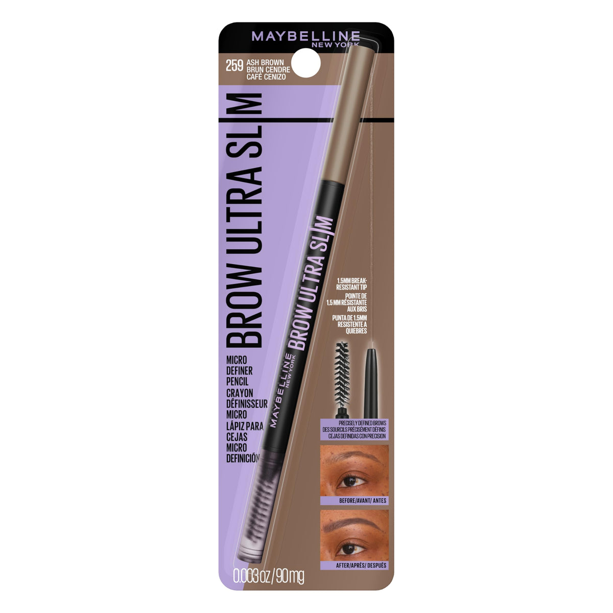 Maybelline pencil front packaging showing product and shade benefits