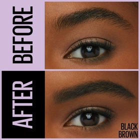 Maybelline brow pencil in hand for scale, ideal for travel and quick touch-ups