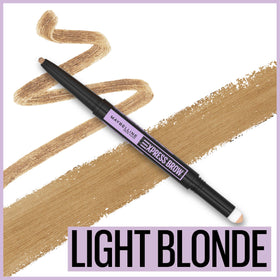 Maybelline Express Brow teardrop tip close-up creating precise hair-like strokes for definition