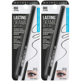 Maybelline Eyestudio front packaging showing two jet black pencils for long wear