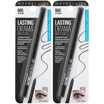 Maybelline Eyestudio front packaging showing two jet black pencils for long wear