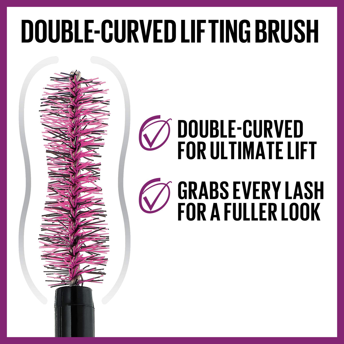 MAYBELLINE close-up of double-curved brush demonstrating lift and separation