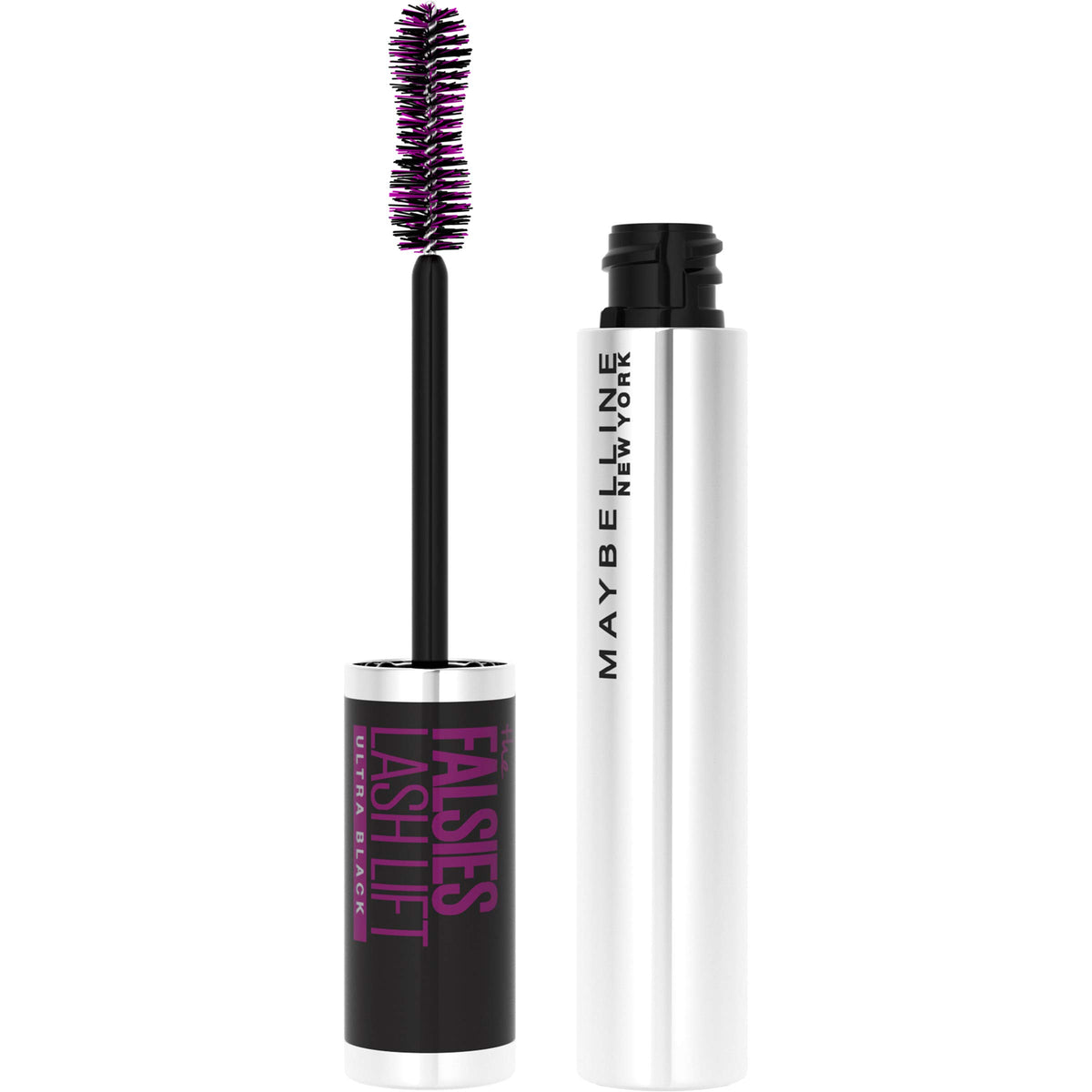 MAYBELLINE front packaging showing ultra black mascara and benefits
